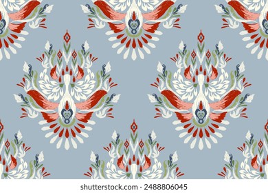Saree pattern.Ikat floral design seamless pattern on blue background vector illustration.Ikat ethnic oriental embroidery,Aztec style.design for texture,fabric,clothing,wrapping paper,decoration,print.