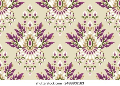 Saree pattern.Ikat floral design seamless pattern on white background vector illustration.Ikat ethnic oriental embroidery,Aztec style.design for texture,fabric,clothing,wrapping paper,decoration,print