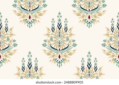 Saree pattern.Ikat floral design seamless pattern on white background vector illustration.Ikat ethnic oriental embroidery,Aztec style.design for texture,fabric,clothing,wrapping paper,decoration,print