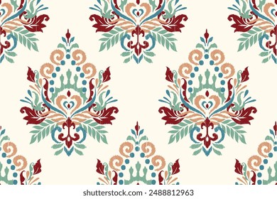 Saree pattern.Ikat floral design seamless pattern on white background vector illustration.Ikat ethnic oriental embroidery,Aztec style.design for texture,fabric,clothing,wrapping paper,decoration,print