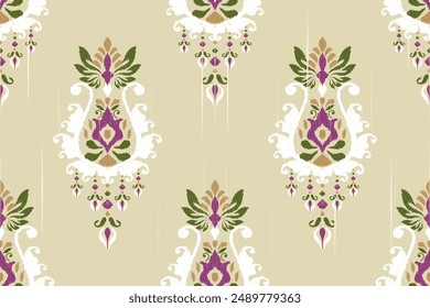 Saree pattern.Ikat floral design seamless pattern on brown background vector illustration.Ikat ethnic oriental embroidery,Aztec style.design for texture,fabric,clothing,wrapping paper,decoration,print