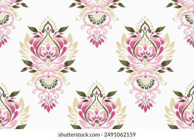 Saree pattern.Ikat floral design seamless pattern on white background vector illustration.Ikat ethnic oriental embroidery,Aztec style.design for texture,fabric,clothing,wrapping paper,decoration,print