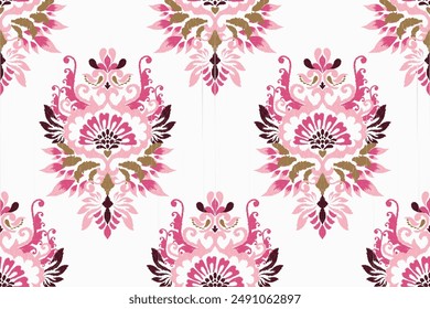 Saree pattern.Ikat floral design seamless pattern on white background vector illustration.Ikat ethnic oriental embroidery,Aztec style.design for texture,fabric,clothing,wrapping paper,decoration,print