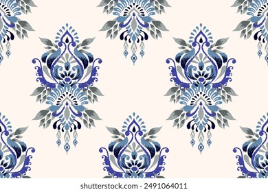 Saree pattern.Ikat floral design seamless pattern on white background vector illustration.Ikat ethnic oriental embroidery,Aztec style.design for texture,fabric,clothing,wrapping paper,decoration,print