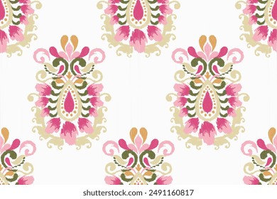 Saree pattern.Ikat floral design seamless pattern on white background vector illustration.Ikat ethnic oriental embroidery,Aztec style.design for texture,fabric,clothing,wrapping paper,decoration,print