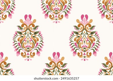 Saree pattern.Ikat floral design seamless pattern on white background vector illustration.Ikat ethnic oriental embroidery,Aztec style.design for texture,fabric,clothing,wrapping paper,decoration,print