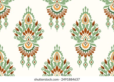 Saree pattern.Ikat floral design seamless pattern on white background vector illustration.Ikat ethnic oriental embroidery,Aztec style.design for texture,fabric,clothing,wrapping paper,decoration,print