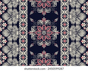 Ikat bordado de paisley floral sobre fondo blanco. patrón étnico oriental geométrico tradicional. estilo azteca Ilustración vectorial abstracta. diseño para textura, tela, ropa, envoltura, decoración