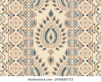 Ikat bordado de paisley floral sobre fondo blanco. patrón étnico oriental geométrico tradicional. estilo azteca Ilustración vectorial abstracta. diseño para textura, tela, ropa, envoltura, decoración