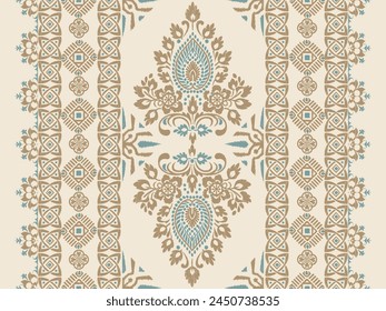 Motive Ikat Blumen Paisley Stickerei auf weißem Hintergrund.Geometrische ethnische orientalische Muster traditionell.Aztec Stil abstrakte Vektorillustration.Design für Textur, Stoff,Bekleidung,Verpackung,Dekoration