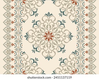 Ikat bordado de paisley floral sobre fondo blanco. patrón étnico oriental geométrico tradicional. estilo azteca Ilustración vectorial abstracta. diseño para textura, tela, ropa, envoltura, decoración