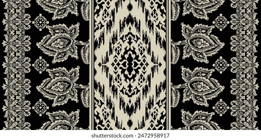 Saree Sarong Motifs Ikat floral paisley embroidery floral.ikat ethnic oriental pattern traditional.Ikat embroidery  style abstract embroidery design for texture,fabric,clothing,wrapping,decoration