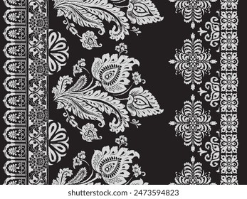 Saree Sarong Motifs Ikat floral paisley embroidery floral.ikat ethnic oriental pattern traditional.Ikat embroidery  style abstract embroidery design for texture,fabric,clothing,wrapping,decoration
