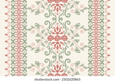 Saree Sarong Motifs Ikat floral paisley embroidery floral.ikat ethnic oriental pattern traditional.Ikat embroidery style abstract embroidery design for texture, fabric, clothing, wrapping, decoration