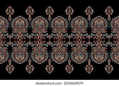 Saree Sarong Motifs Ikat floral paisley embroidery floral.ikat ethnic oriental  seamless pattern traditional.Ikat embroidery style abstract embroidery design for texture,fabric,clothing,wrapping.