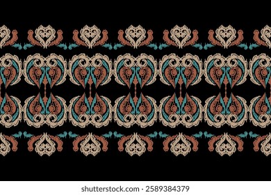 Saree Sarong Motifs Ikat floral paisley embroidery floral.ikat ethnic oriental  seamless pattern traditional.Ikat embroidery style abstract embroidery design for texture,fabric,clothing,wrapping.