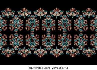 Saree Sarong Motifs Ikat floral paisley embroidery floral.ikat ethnic oriental  seamless pattern traditional.Ikat embroidery style abstract embroidery design for texture,fabric,clothing,wrapping.