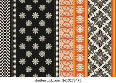 Saree Sarong Motifs Ikat floral paisley embroidery floral.ikat ethnic oriental pattern traditional.Ikat embroidery style abstract embroidery design for texture, fabric, clothing, wrapping, decoration