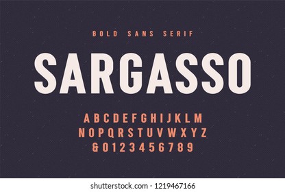 Sargasso bold san serif vector font, alphabet, typeface, uppercase letters and numbers. Global swatches.