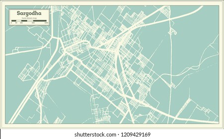 Sargodha Pakistan City Map in Retro Style. Outline Map. Vector Illustration.