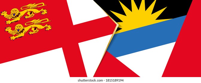 Sark- und Antigua- und Barbuda-Flaggen, zwei Vektorfahnen Symbol für Beziehung oder Konfrontation.