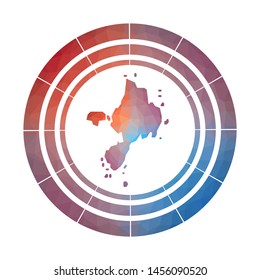 Sark badge. Bright gradient logo of island in low poly style. Multicolored Sark rounded sign with map in geometric style for your infographics.