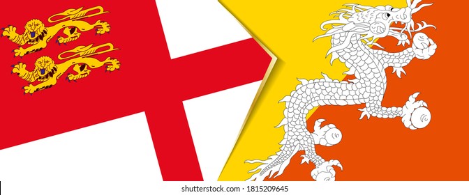Sark and Bhutan flags, two vector flags symbol of relationship or confrontation.