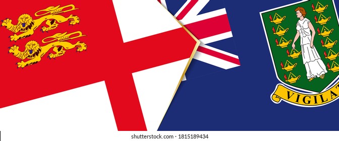 Banderas de las Islas Vírgenes Británicas y Sark, dos banderas vectoriales símbolo de relación o enfrentamiento.