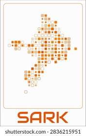 Sark digital style map. Large roundedSquare dots on white background. Dotted shape of the island. Sark map and title. Modern vector illustration.