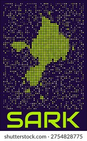 Sark dots map. Guernsey. Digital style shape of the island. Sark map and title lime colored square dots with round corners. Creative Vector Illustration.