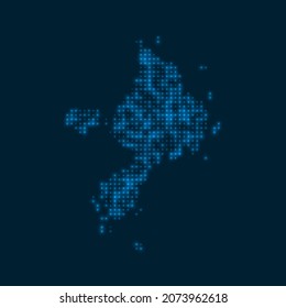 Sark dotted glowing map. Shape of the island with blue bright bulbs. Vector illustration.