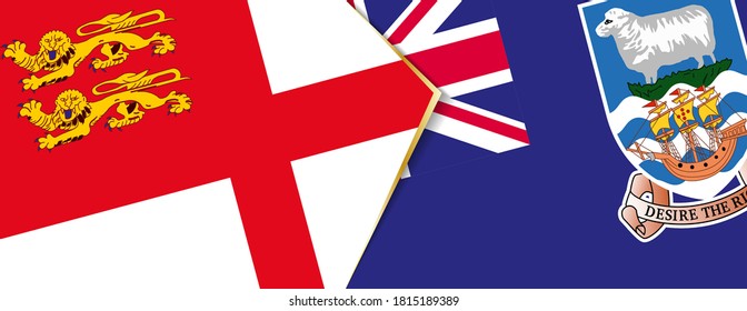 Sark and Falkland Islands flags, two vector flags symbol of relationship or confrontation.