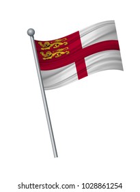 Sark flag on the flagpole. Official colors and proportion correctly. waving of Sark flag on flagpole, vector illustration isolate on white background.