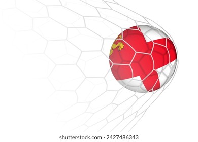 Sark flag soccer ball in net. Vector sport illustration.