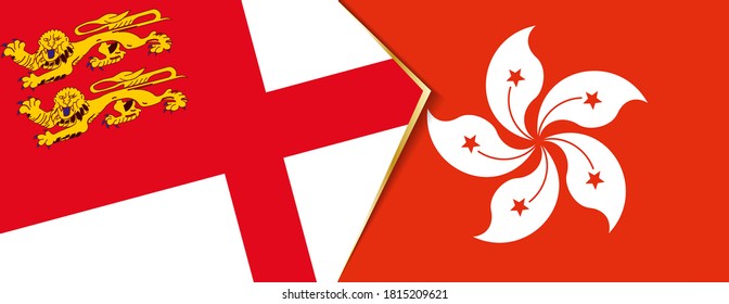 Sark and Hong Kong flags, two vector flags symbol of relationship or confrontation.