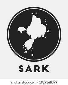 Sark icon. Round logo with island map and title. Stylish Sark badge with map. Vector illustration.