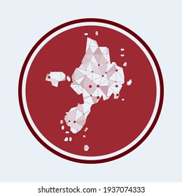 Icono de Sark. Logo tecnológico de moda de la isla. Diseño redondo de malla geométrica. Tecnología, internet, red, concepto de telecomunicaciones. Ilustración vectorial.