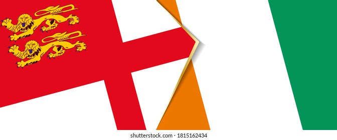 Sark and Ivory Coast flags, two vector flags symbol of relationship or confrontation.