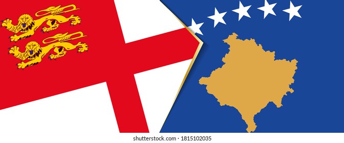 Banderas de Sark y Kosovo, dos banderas vectoriales símbolo de relación o enfrentamiento.