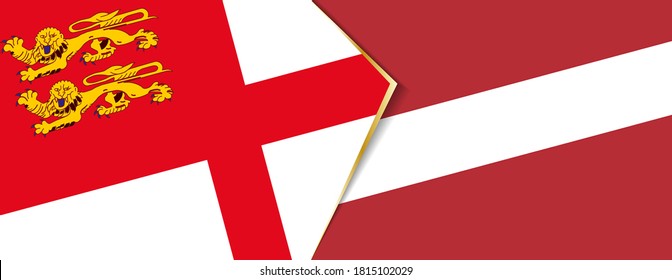 Sark and Latvia flags, two vector flags symbol of relationship or confrontation.