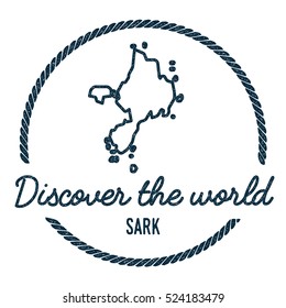 Sark Map Outline. Vintage Discover the World Rubber Stamp with Sark Map. Hipster Style Nautical Rubber Stamp, with Round Rope Border. Sark Map Vector Illustration.
