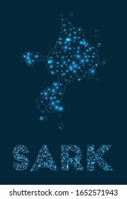 Sark network map. Abstract geometric map of the island. Internet connections and telecommunication design. Powerful vector illustration.