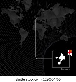 Sark on black World Map. Map and flag of Sark.