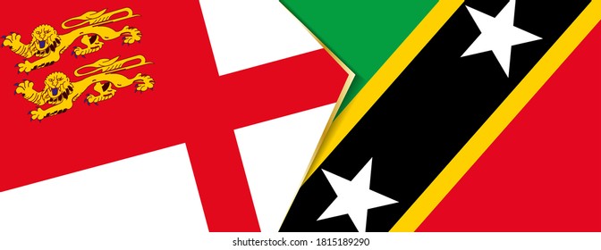 Sark and Saint Kitts and Nevis flags, two vector flags symbol of relationship or confrontation.