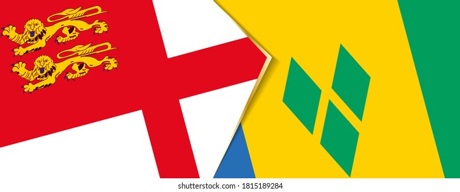 Sark and Saint Vincent and the Grenadines flags, two vector flags symbol of relationship or confrontation.