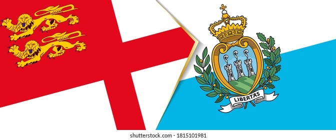 Sark and San Marino flags, two vector flags symbol of relationship or confrontation.