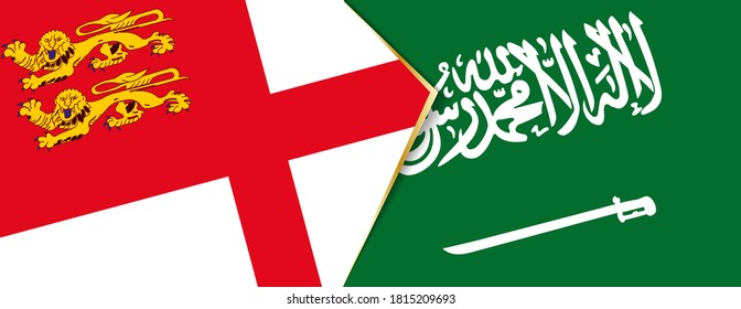 Banderas de Sark y Arabia Saudita, dos banderas vectoriales símbolo de relación o confrontación.