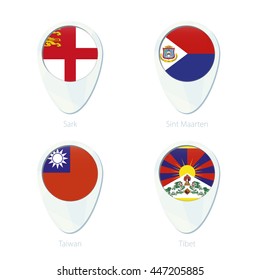 Sark, Sint Maarten, Taiwan, Tibet flag location map pin icon. Vector Illustration.
