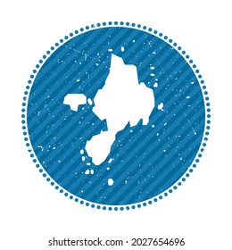 Sark striped retro travel sticker. Badge with map of island, vector illustration. Can be used as insignia, logotype, label, sticker or badge of Sark.
