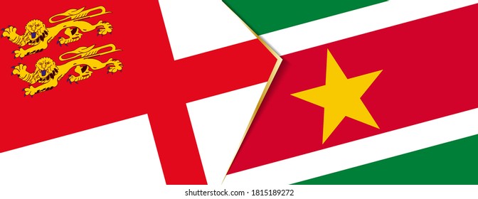 Sark and Suriname flags, two vector flags symbol of relationship or confrontation.